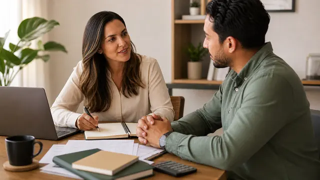 Client in an initial conversation with a financial consultant.